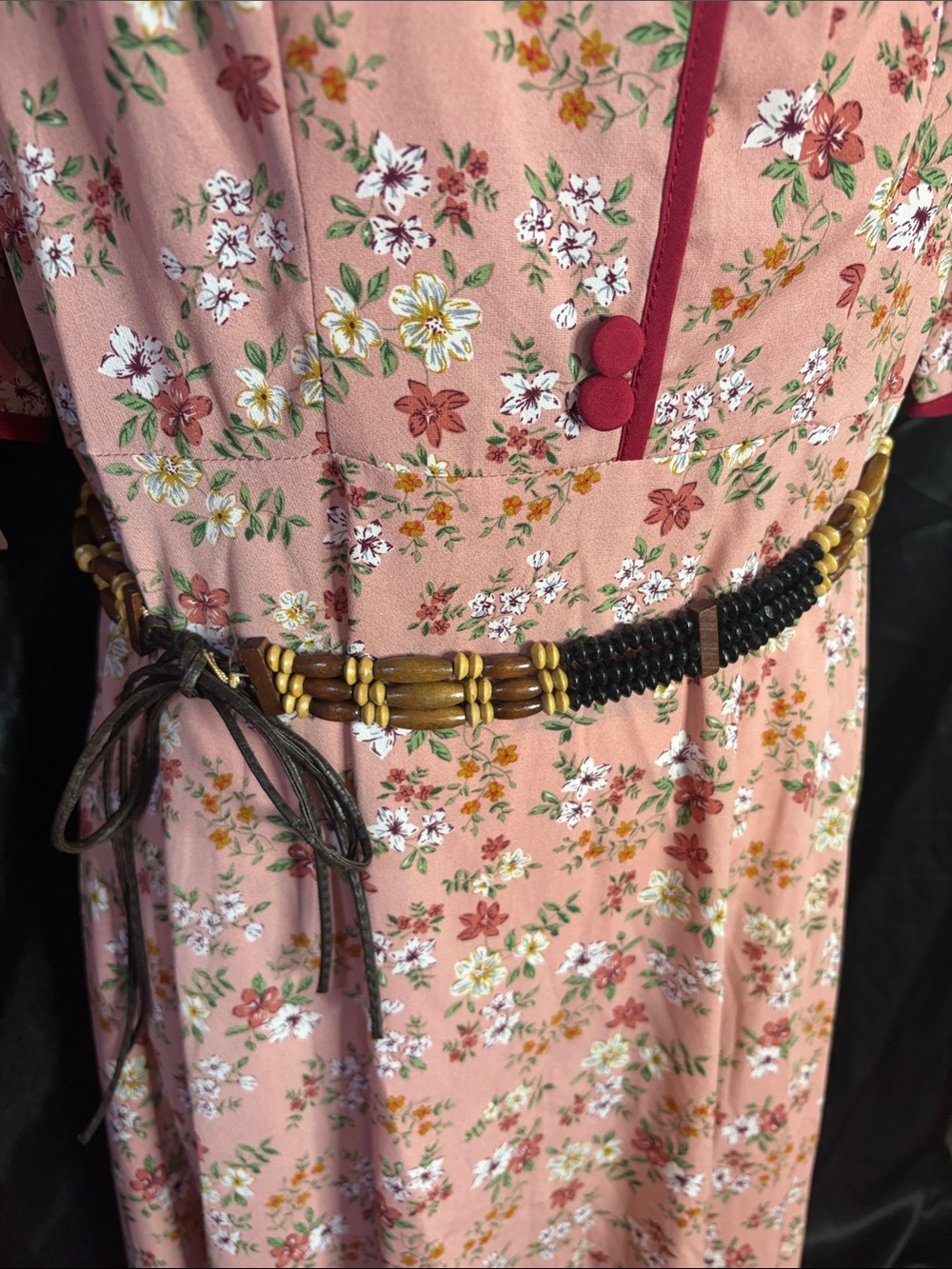 VINTAGE 70s Leather & Wood Waist Belt Rustic Luxe Prairie Boho (belt only)